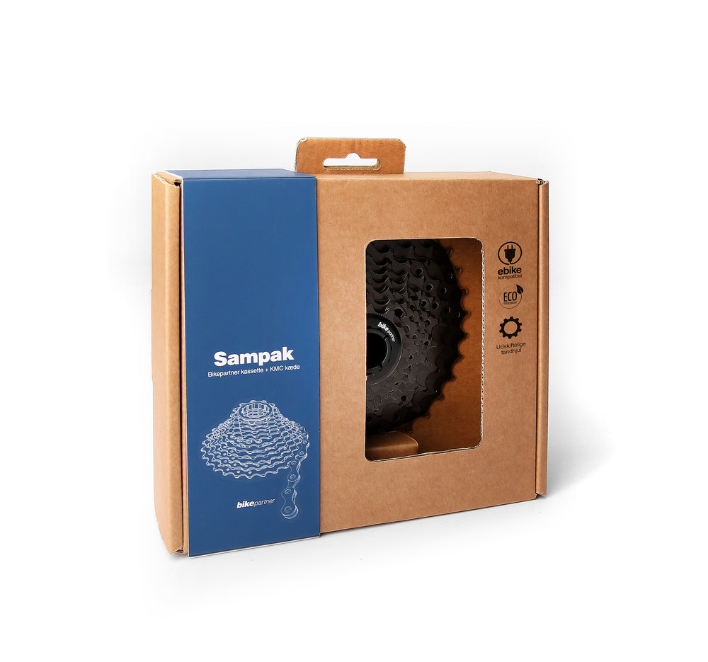Sampak Bikepartner E-Bike10sp 11-36t Road/MTB (sort) med KMC E10 EPT 1/2x11/128" kæde (sølv/sort) 136 led. 11-13-15-17-19-21-24-28-32-36t