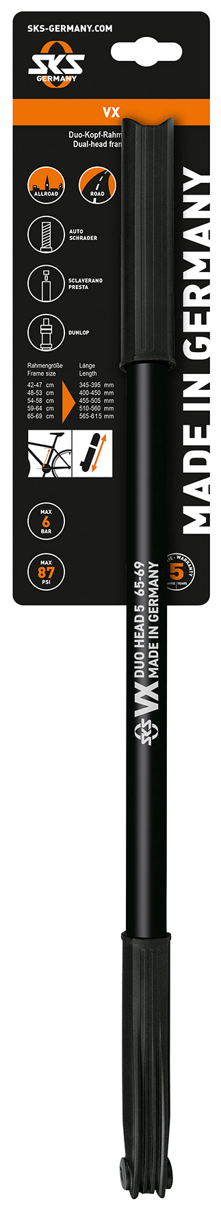 SKS VX 5 pumpe 565-615mm avrvdv 6 bar 87 psi sort