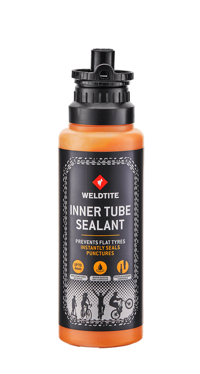 Weldtite Inner Tube Sealent (250 ml). Lappevæske til alm. slanger, passer til AV, DV og nogle FV God til cykel, knallert, trillebør, løbehjul mm.