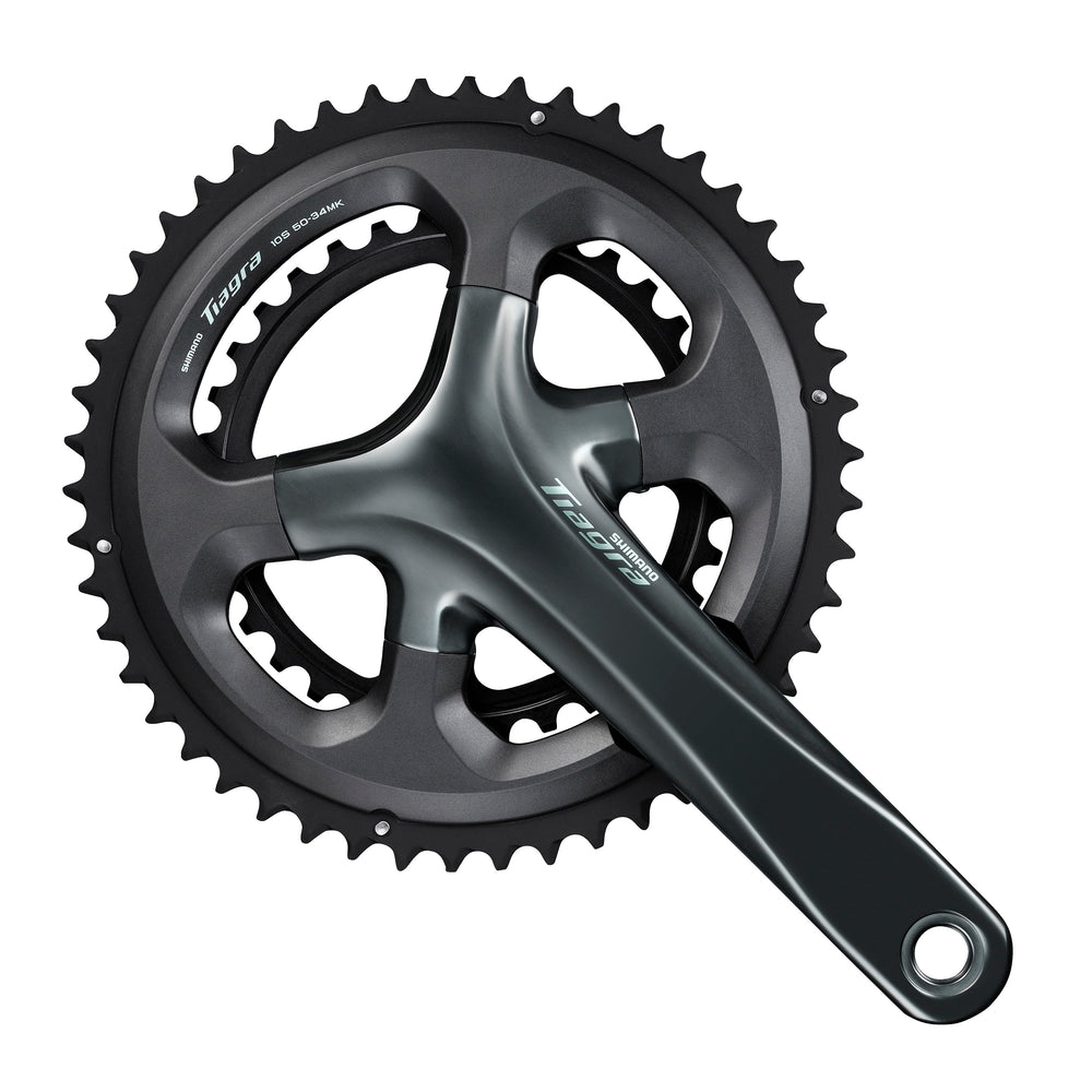Kranksæt Shimano Tiagra FC-4700 (sort) 2x10-speed. Kilnger: 50-34T, pedalarm: 172,5 mm. HG-Hyperglide klinger. Vægt: 900 g.