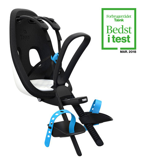 Barnestol Thule Yepp Nexxt Mini i hvid farve, designet til cykler, der sikrer komfort og sikkerhed for børn under cykelture.