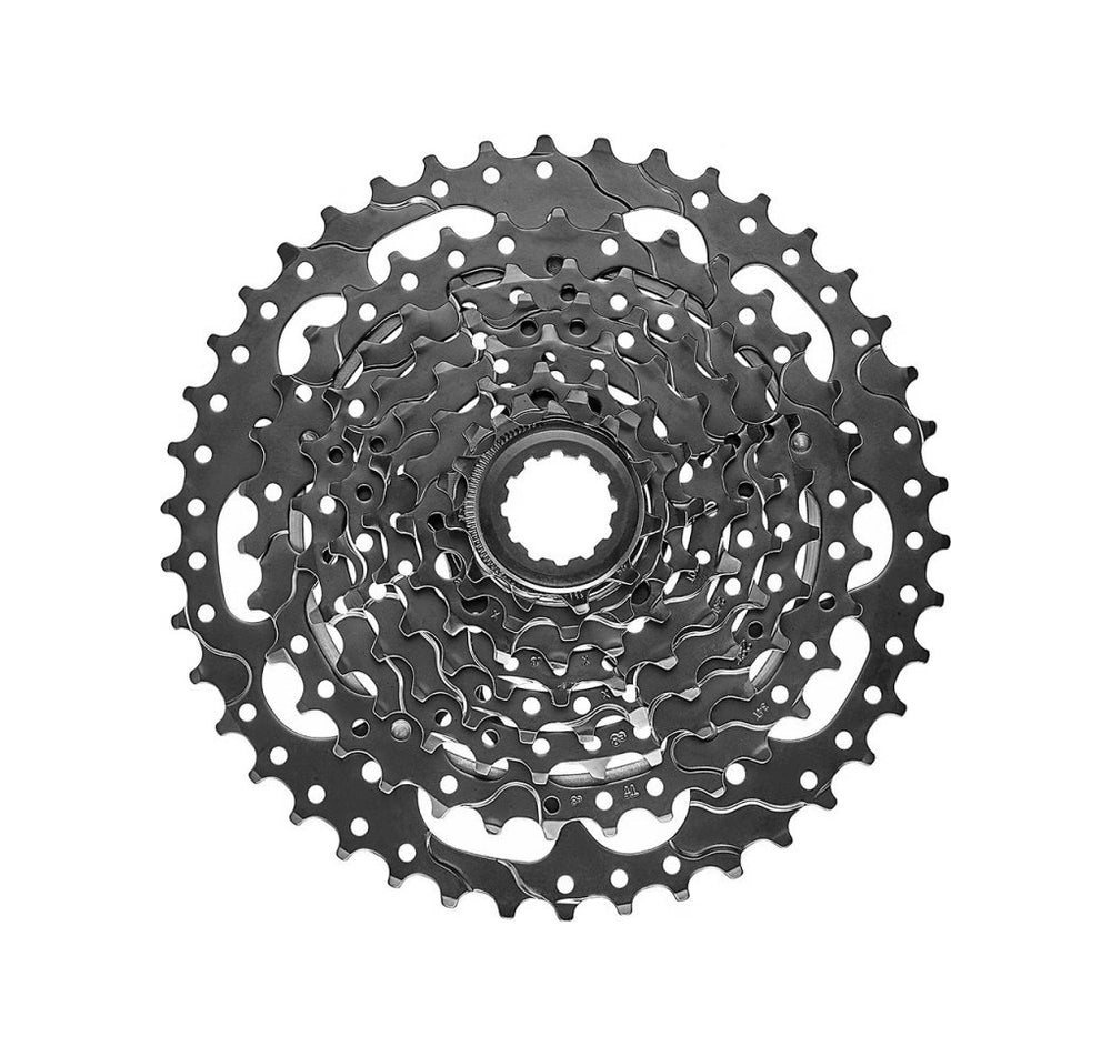 Krans 8 speed TEKTRO kassette. 11-13-16-20-24-28-34-42T. Farve: Sort. Model CS-M330-8. Vægt: 506 g.