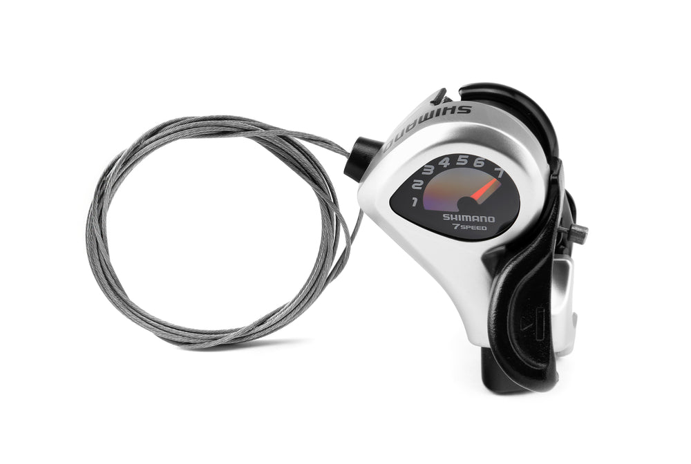 Shimano Tourney 7 speed skiftegreb (højre). Tommelfingerskifter med optisk geardisplay. ESLTX50R7AT