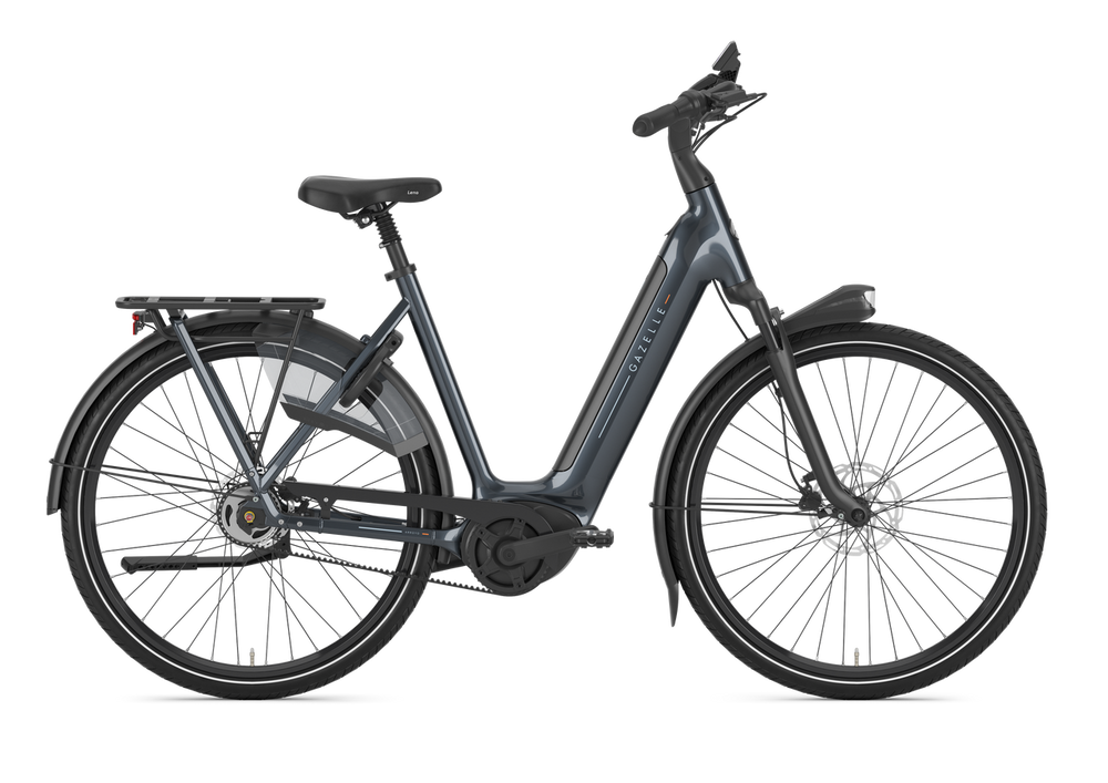 Gazelle Arroyo C5 Elite Dame Anthracite Grey 2025 cykel set fra siden med elegant grå finish og moderne design.