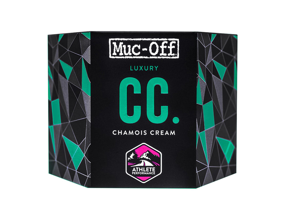 Mucoff Luxury Chamois Cream i en elegant emballage, designet til at reducere friktion og forbedre komforten under cykling.
