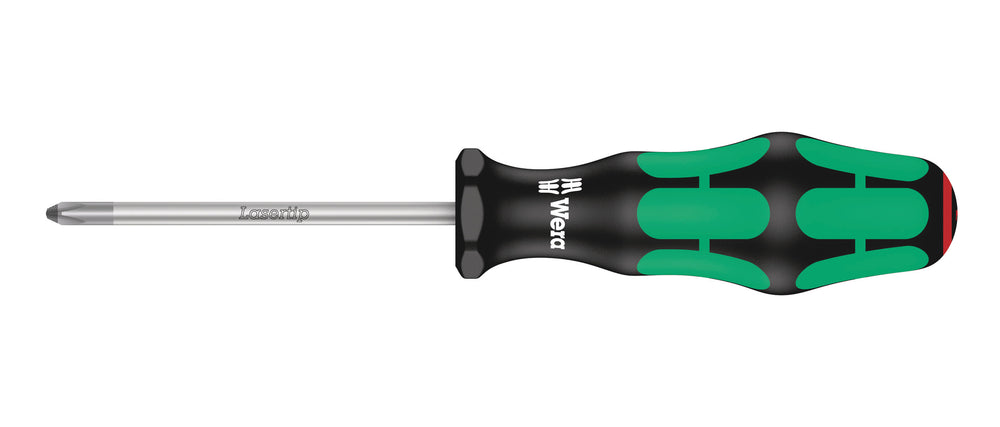 Skruetrækker krydskærvs PH1. Flerkomponent kraftform greb. Elektrikerklinge (80 mm lang). Lasertip-spids til bedre hold i skruehovedet.