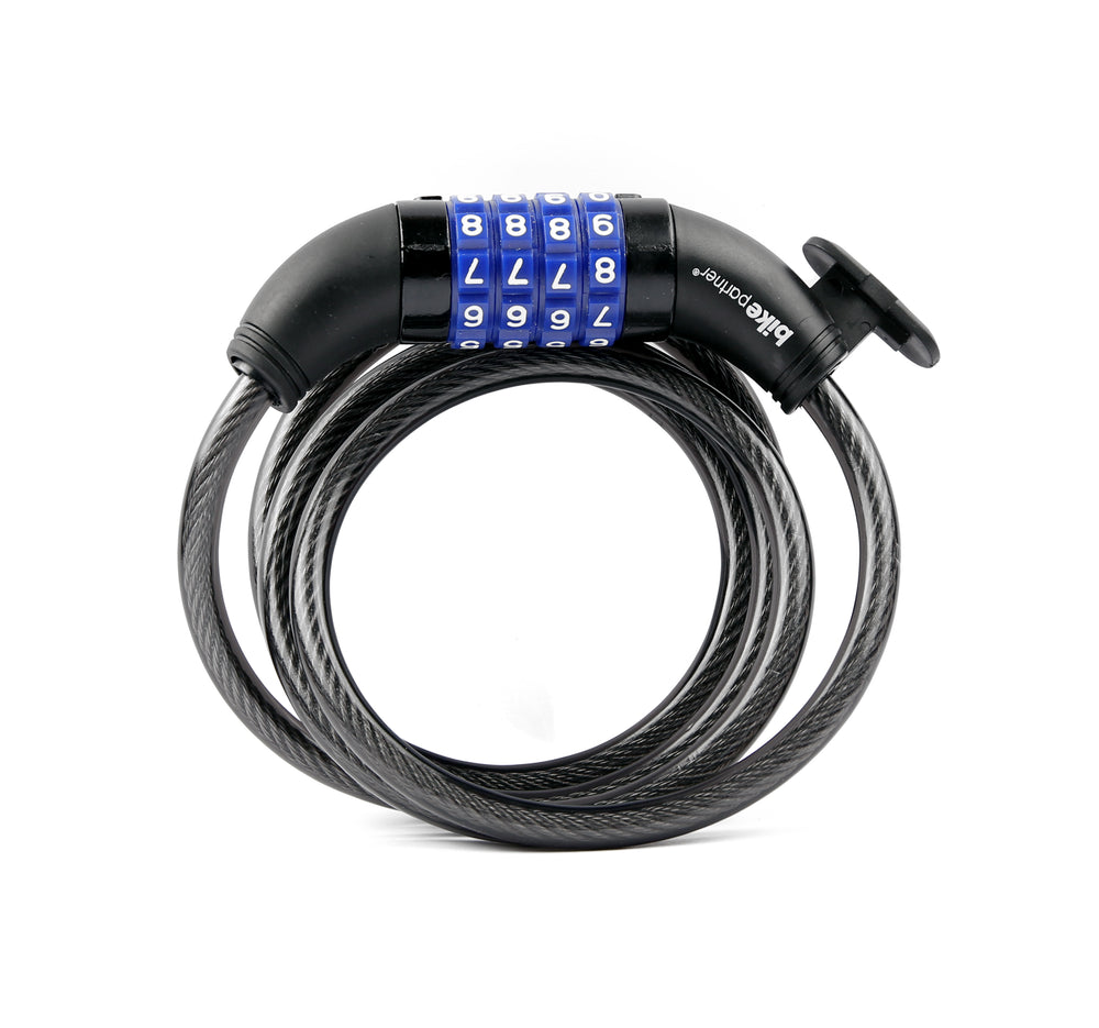 Spirallås sort Bikepartner sikkerhedsniveau 4 1500x8mm m.valgfri kode/holder (10/40)
