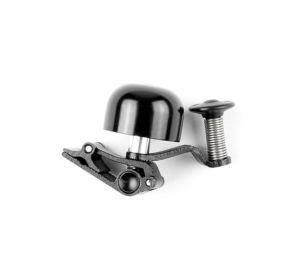 BikePartner MICRO klokke i messing (sort). Lille klokke (20 gr.) med stor lyd (85 dB) Clip-on funktion for montering på f.eks.kabel.