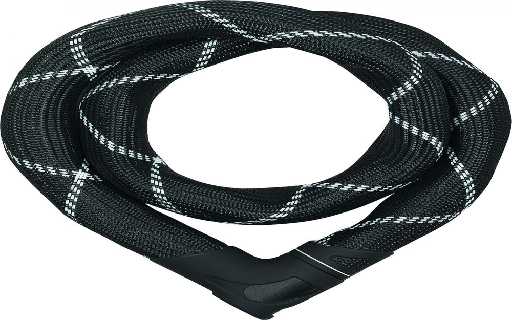 Kædelås Abus 8210 Steel-O-Chain Iven, sort farve, designet til at sikre cykler og værdigenstande.