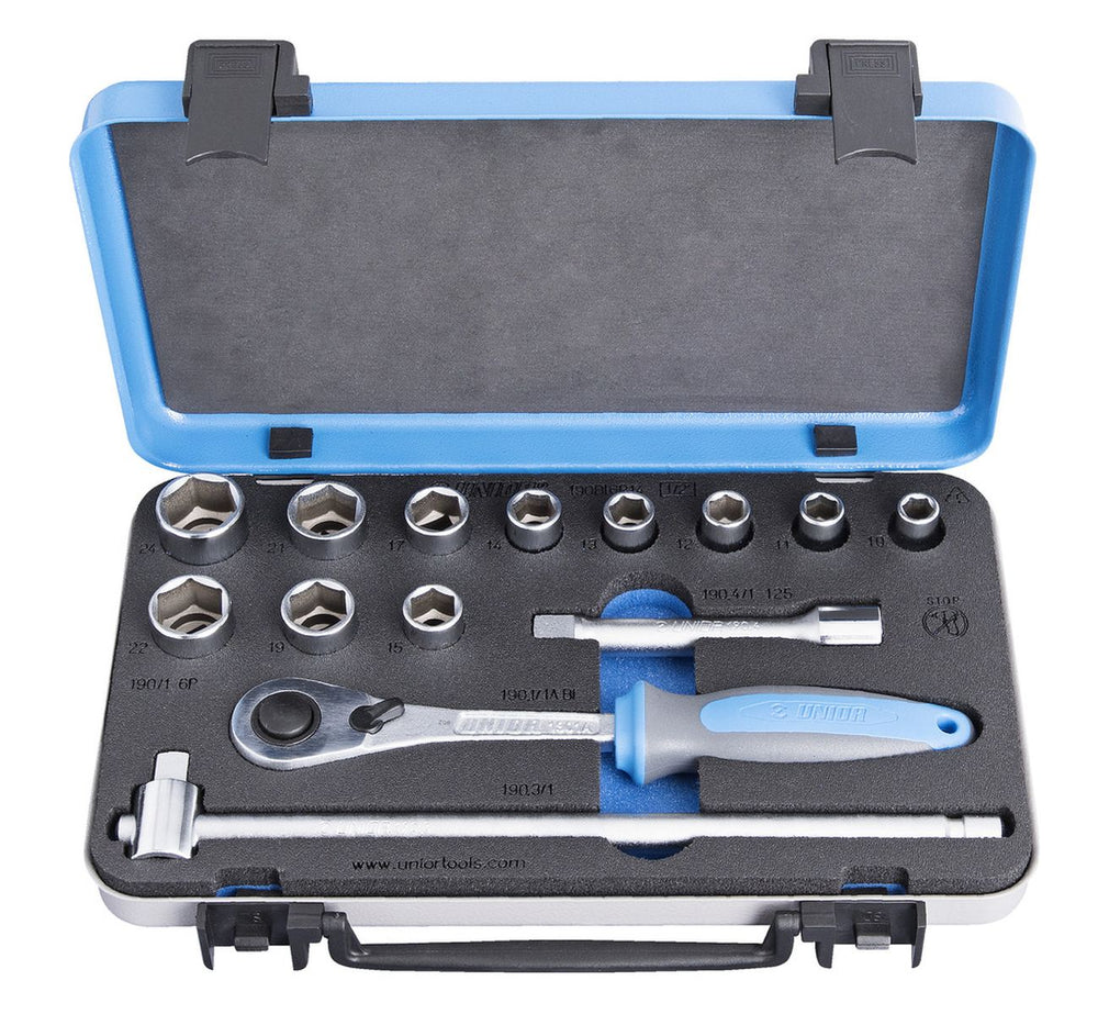 UNIOR Socket set 1/2" in metal box