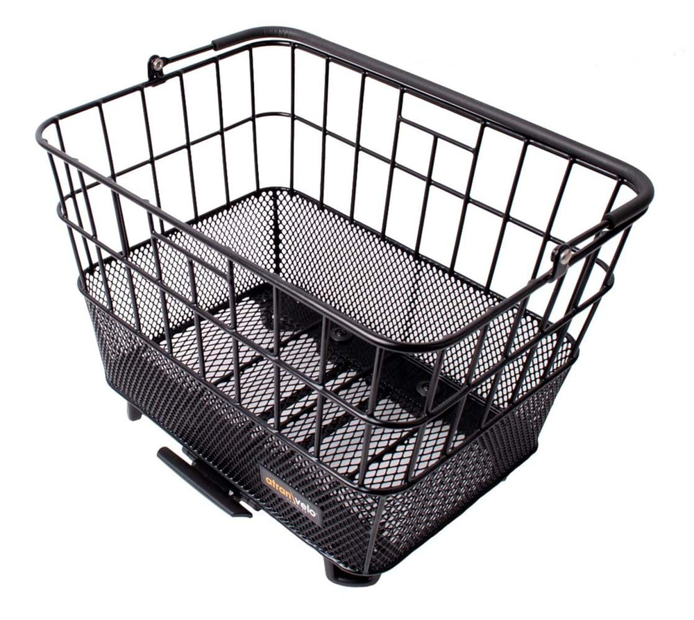 Sort cykelkurv Atran Velo Bring M AVS, måler 28x31x30 cm og har en kapacitet på 21 liter. Ideel til transport af dagligvarer eller personlige ejendele.
