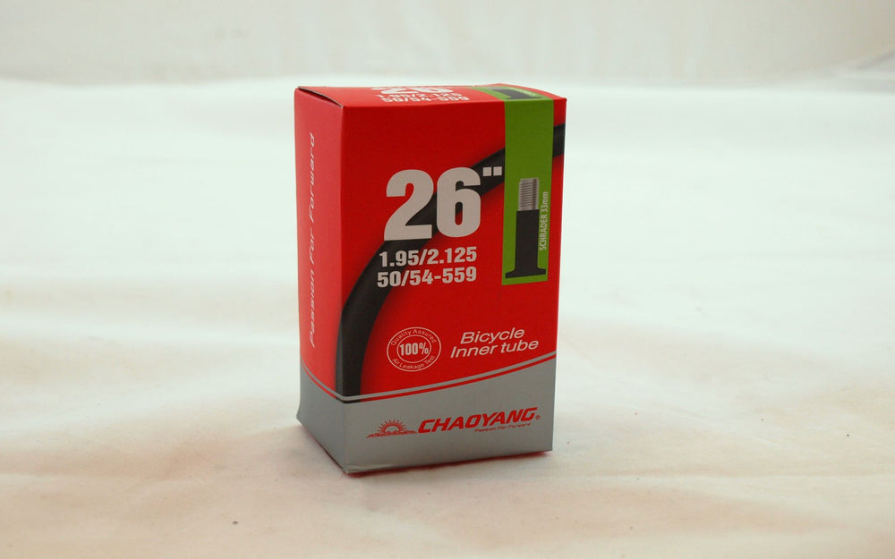 Billede af Chaoyang slange 26x1.95-2.125 AV, der viser produktet med fokus på dets design og specifikationer.