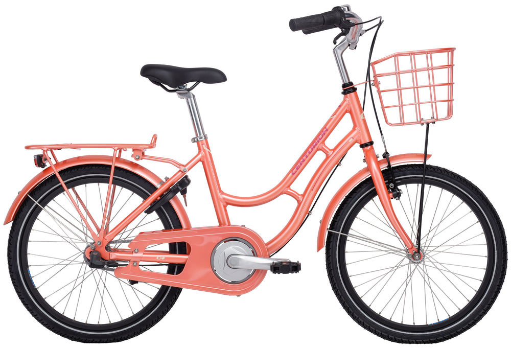 Cykel til piger, Centurion Basic Urban+ 20" i ferskenfarve med 3 gear, ideel til bykørsel og fritidsbrug.