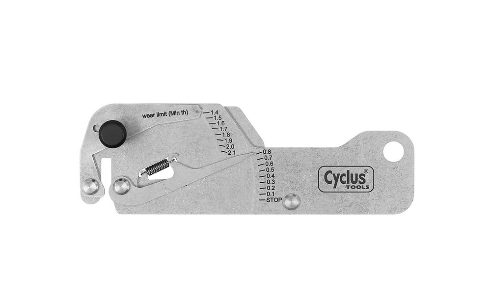 Cyclus skivebremsetester. Visning i intervaller på 0,1 mm af både slid og slidreserve (MIN TH). Materiale: Rustfrit stål