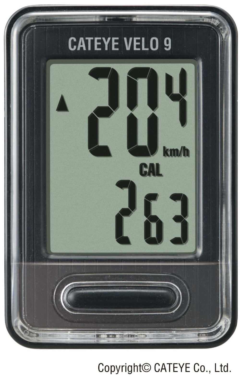 Sort Cateye Velo 9 cykelcomputer VL-820 med stor skærm og knapper til nem betjening.