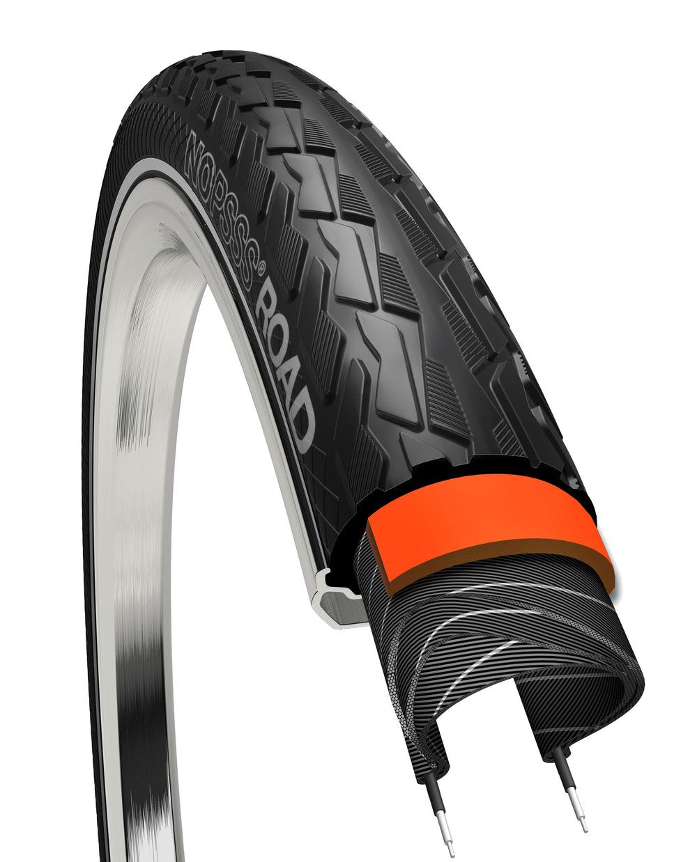 Dæk 700x50C NoPssss Road Bikepartner (sort) med refleks, 5 mm dækindlæg, 60TPI. ETRTO 50-622
