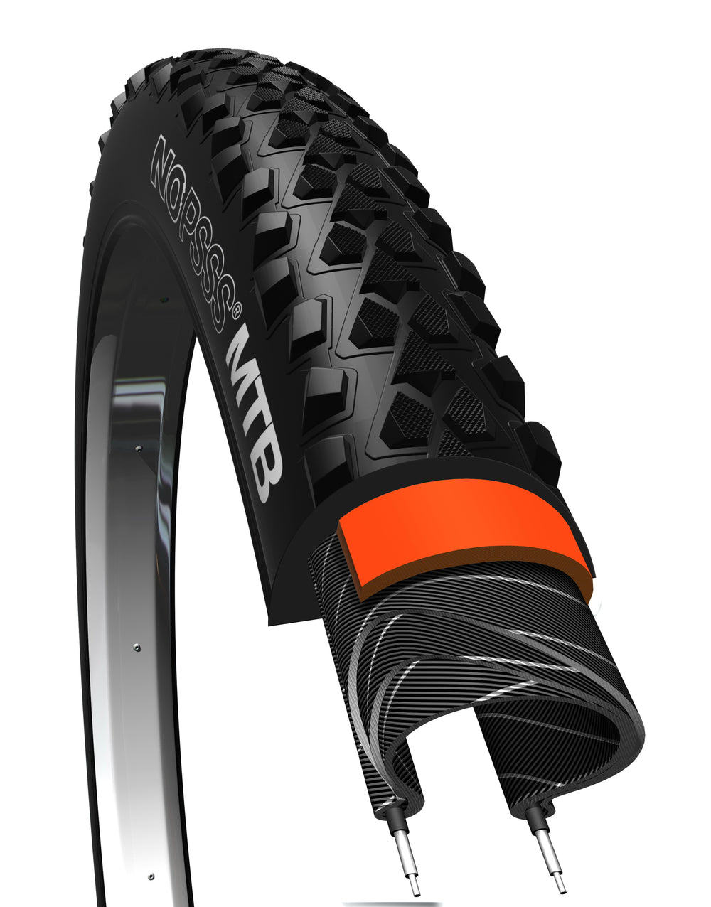 Dæk 26x2,10 NoPssss MTB BikePartner Sort R, 3mm, 60TPI Org. nr.740995 (54-559) (20)