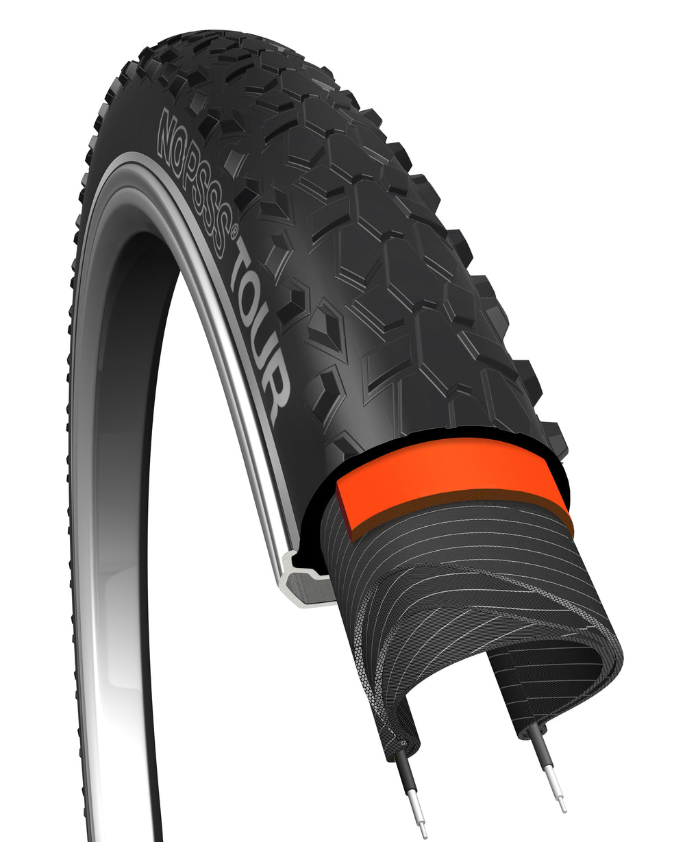 Dæk 24x1,75 NoPssss Tour Bikepartner (sort) med refleks, 5 mm dækinlæg, 60TPI. ETRTO 47-507.