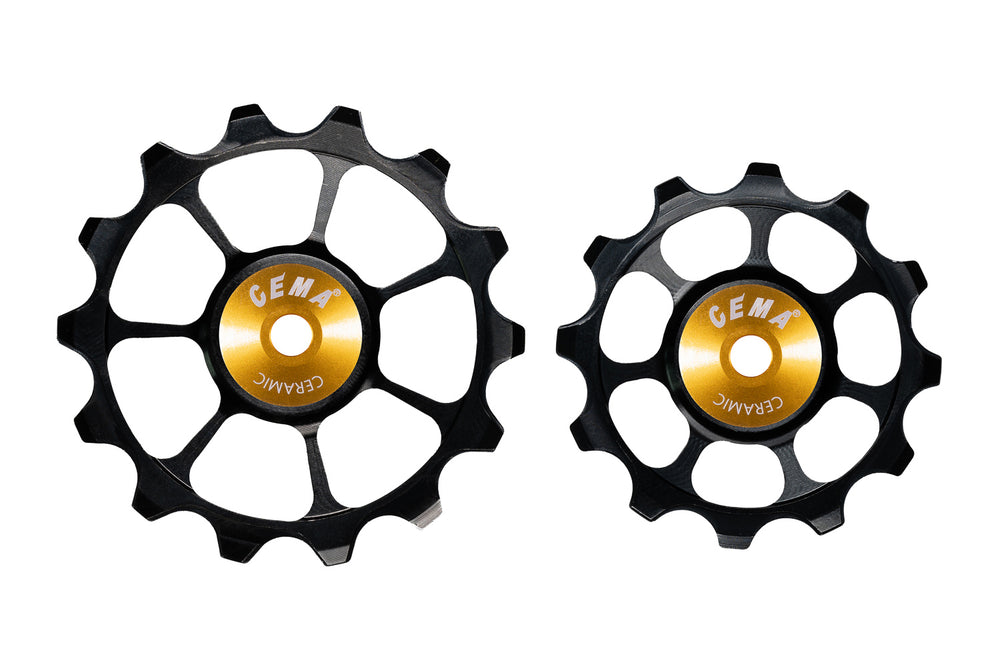 Kædeførerhjul Cema Aluminium Sort 12/14 T, Shimano lang arm Ceramic lejer 10/11 sp