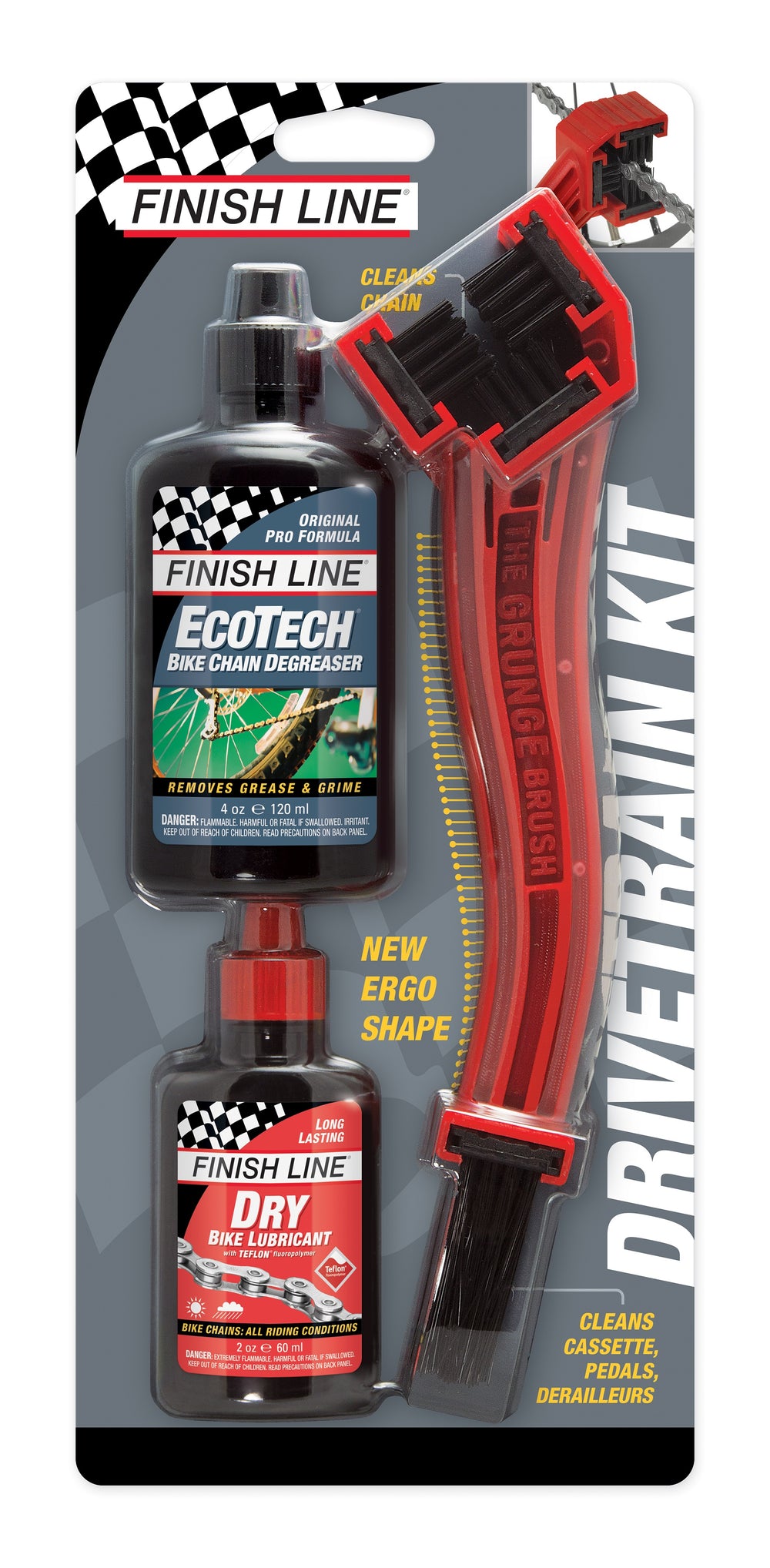 Finish Line Grunge Brush børste kit 120ml Ecotech degreaser & 60ml Dry Lube olie