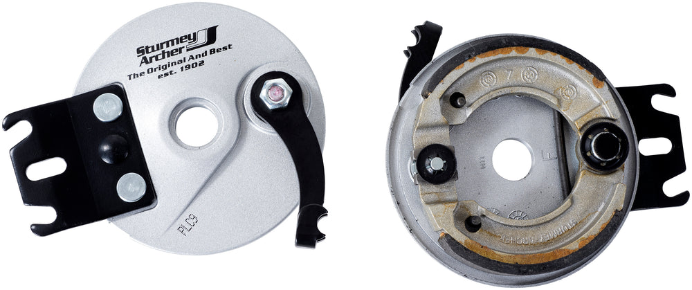 Sturmey Archer bremseplade 90mm højre m. 16 mm hul