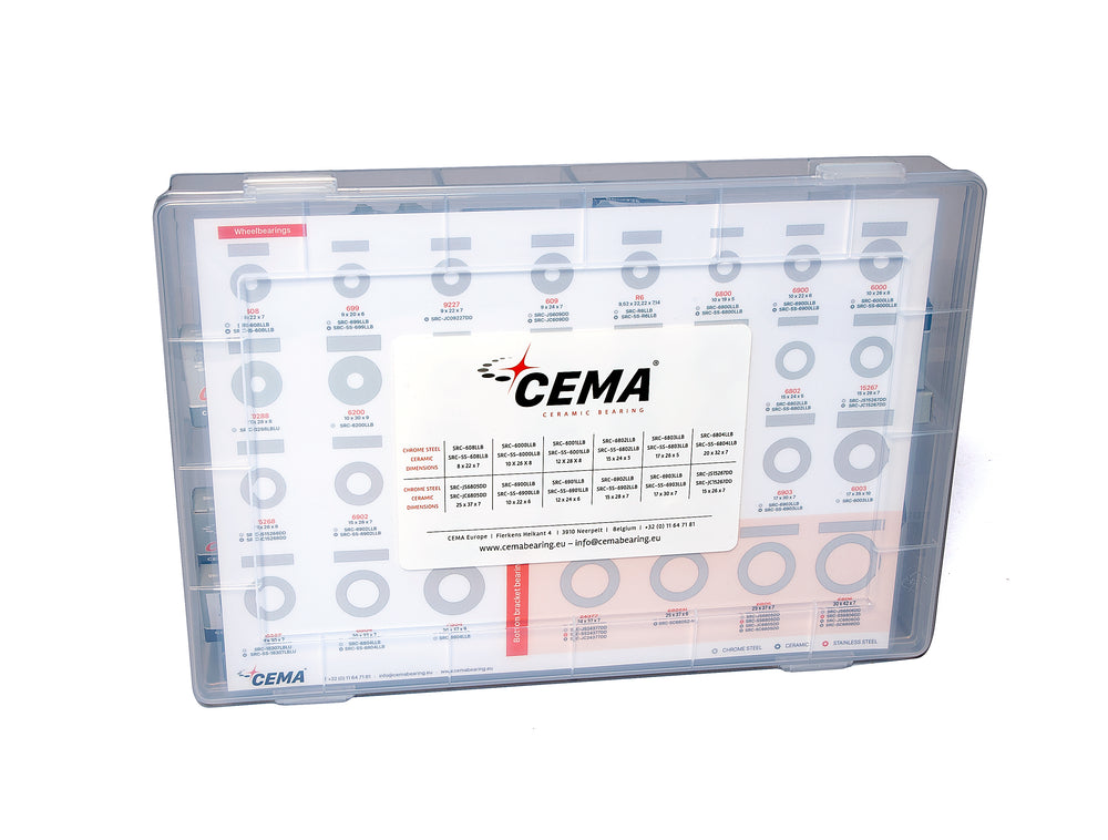 CEMA boks med keramiske kuglejer til nav. Sortiment (50 stk.)