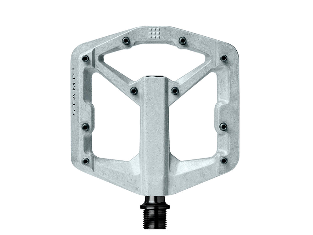 Billede af Crankbrothers Stamp 2 Small pedaler i sort med grå detaljer, designet til at forbedre greb og kontrol på cyklen.