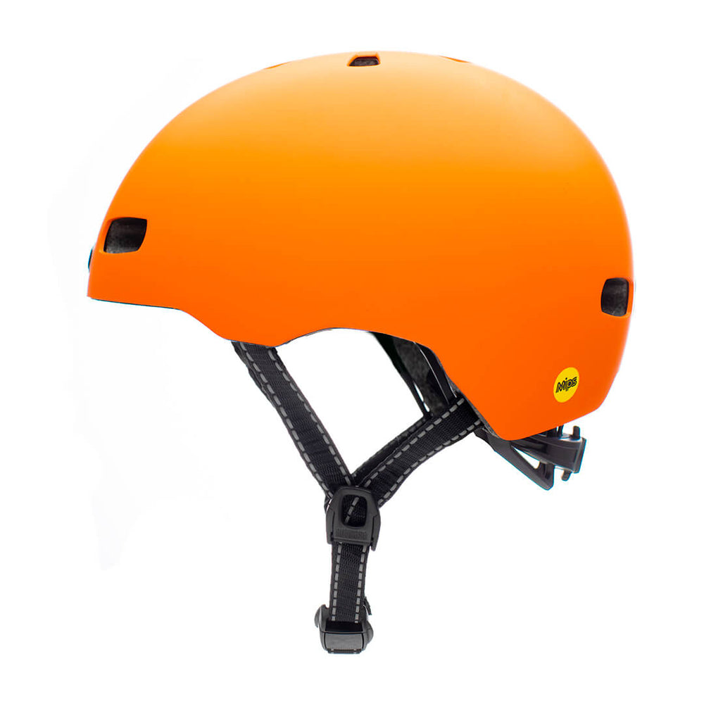 Cykelhjelm Nutcase Street Hi-Viz Solid MIPS: En lysende gul cykelhjelm med MIPS-teknologi og justerbar rem.