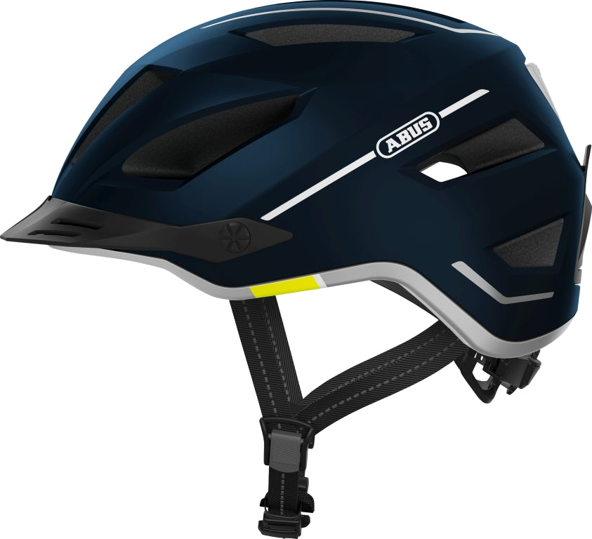 Cykelhjelm Abus Pedelec 2.0 Midnight Edition, en stilfuld sort hjelm med reflekser og justerbar pasform.