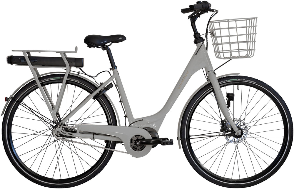 Cykel Winther Superbe 2 Dame i grå farve, elegant design, perfekt til bykørsel.