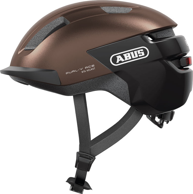 Cykelhjelm Purl Y-ACE Metallic Copper: En skinnende kobberfarvet cykelhjelm med moderne design og ventilationshuller.